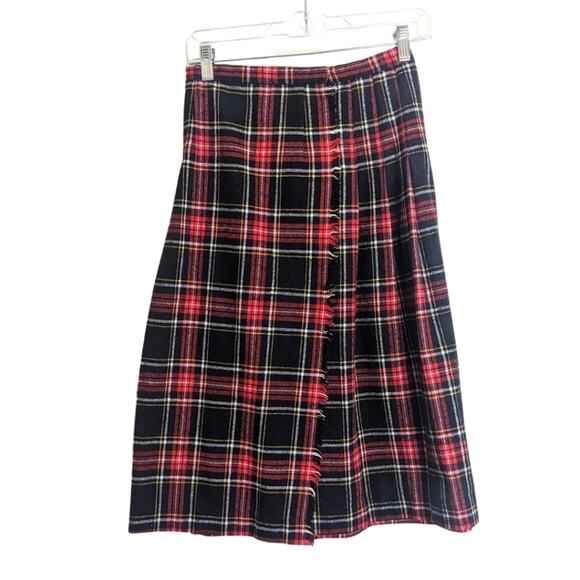Vintage Century Boston High-Waist Wool Tartan Pleated Wrap Skirt Women's Size S - Picture 1 of 10